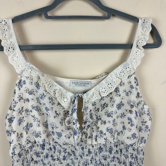Paper Crane Floral Smocked Lace Trim Crop Top Size L Festival Y2K Fairy Coquette - Picture 3 of 8